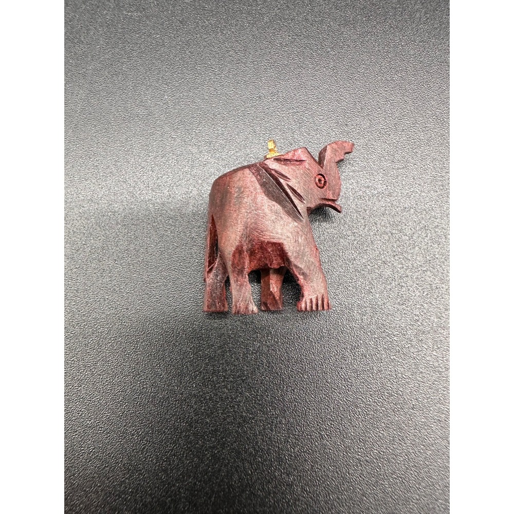 Vintage Hand Carved Wood Elephant Pendant Brown Rosewood Boho Animal Jewelry